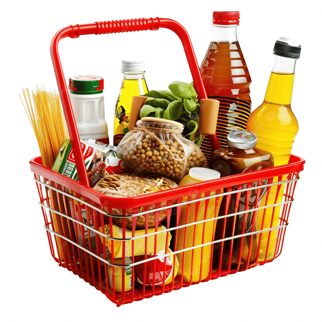 pngtree grocery basket and a list of products png image 14956705